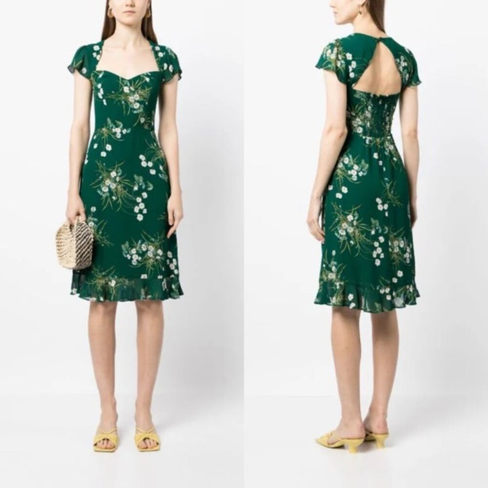 NWT Reformation Rosi Floral Ruffle Cap Sleeve Viscose Midi Dress in Buena size 8